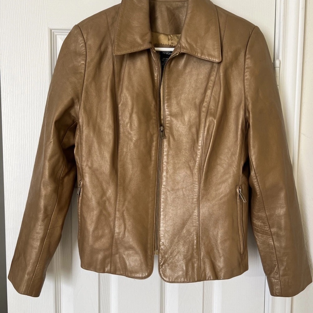 Willi Smith Leather Satin Jacket Women's Med / Petite Tan